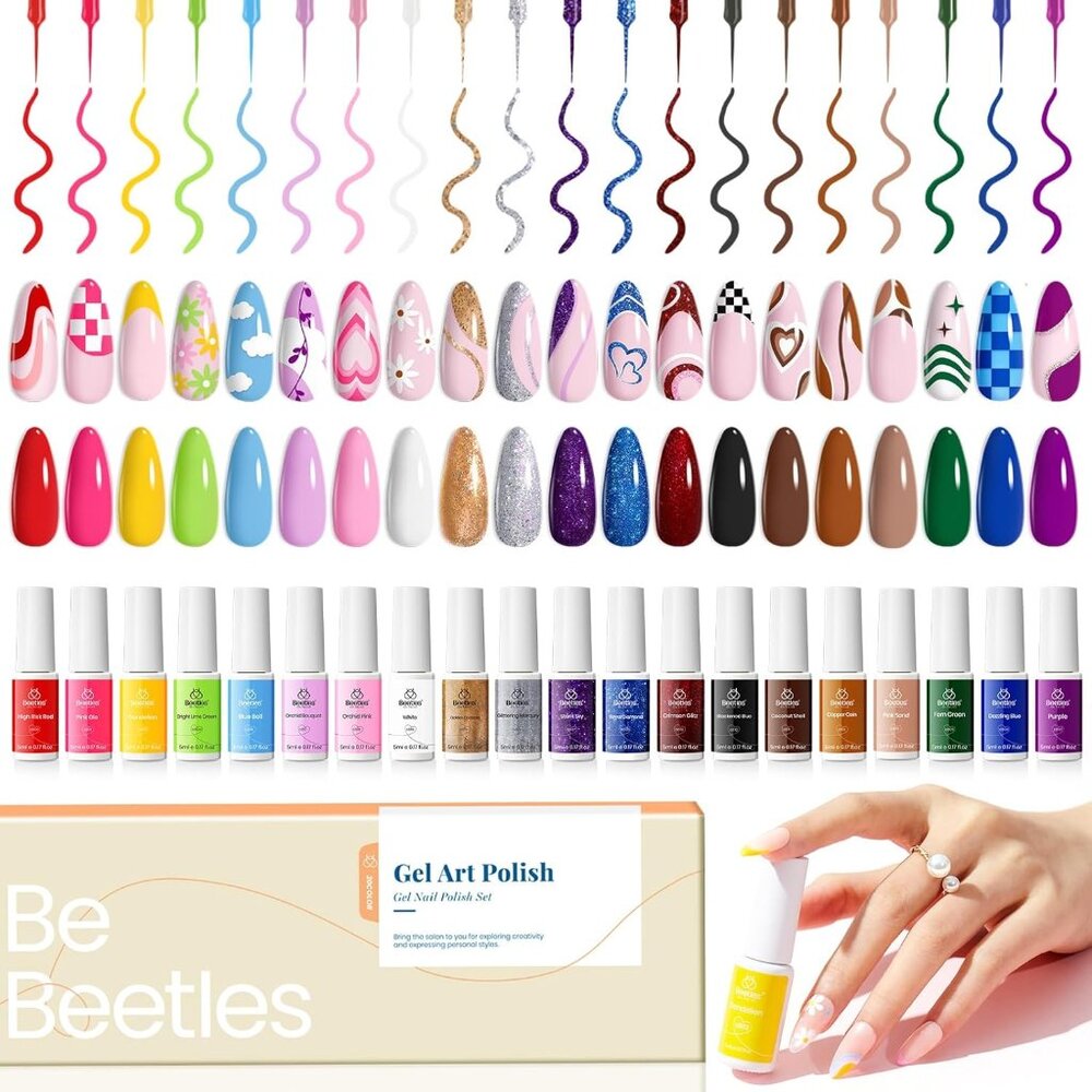 Beetles French Tip Gel Liner Nail Polish Set- 20 Colors Nail Art Polish Brown Gl